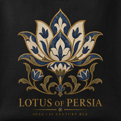 Close-up of the Lotus of Persia print showing ink detail on the fabric