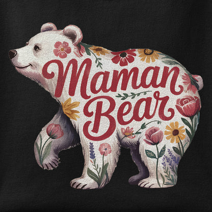 Close-up of the Maman Bear Floral print showing ink detail on the fabric
