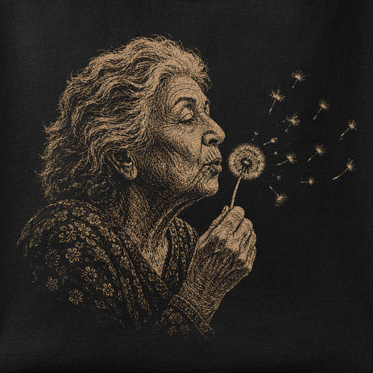 Close-up of the Mamanbozorg Wishes print showing ink detail on the fabric