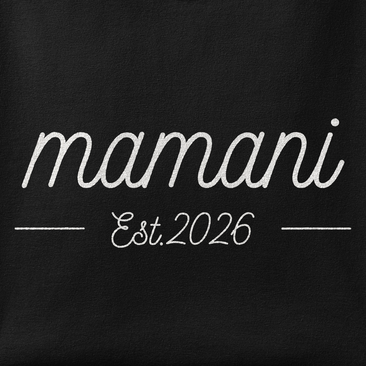Close-up of the Mamani, Est 2026 print showing ink detail on the fabric