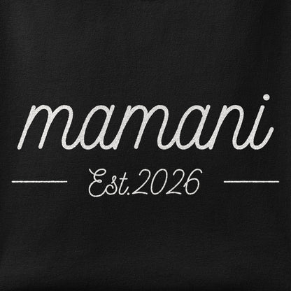 Close-up of the Mamani, Est 2026 print showing ink detail on the fabric