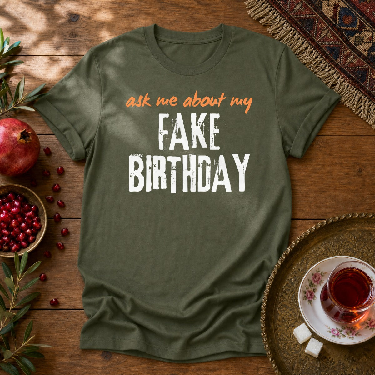 Ask me about my Fake Birthday Unisex T-Shirt - Military Green