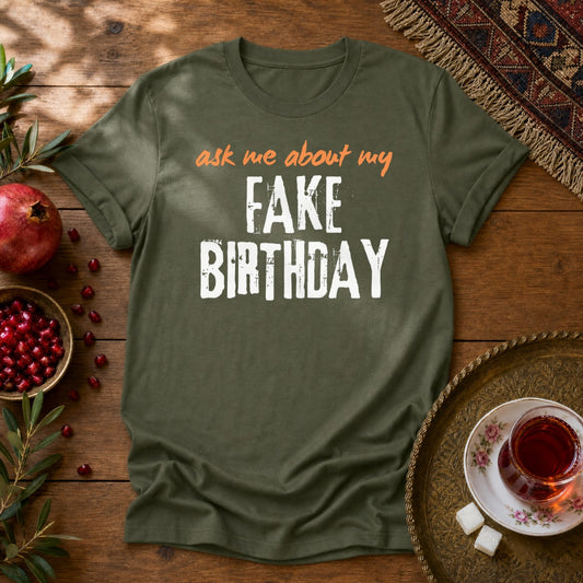 Ask me about my Fake Birthday Unisex T-Shirt - Military Green