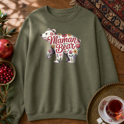 Maman Bear Floral Sweatshirt - Military Green