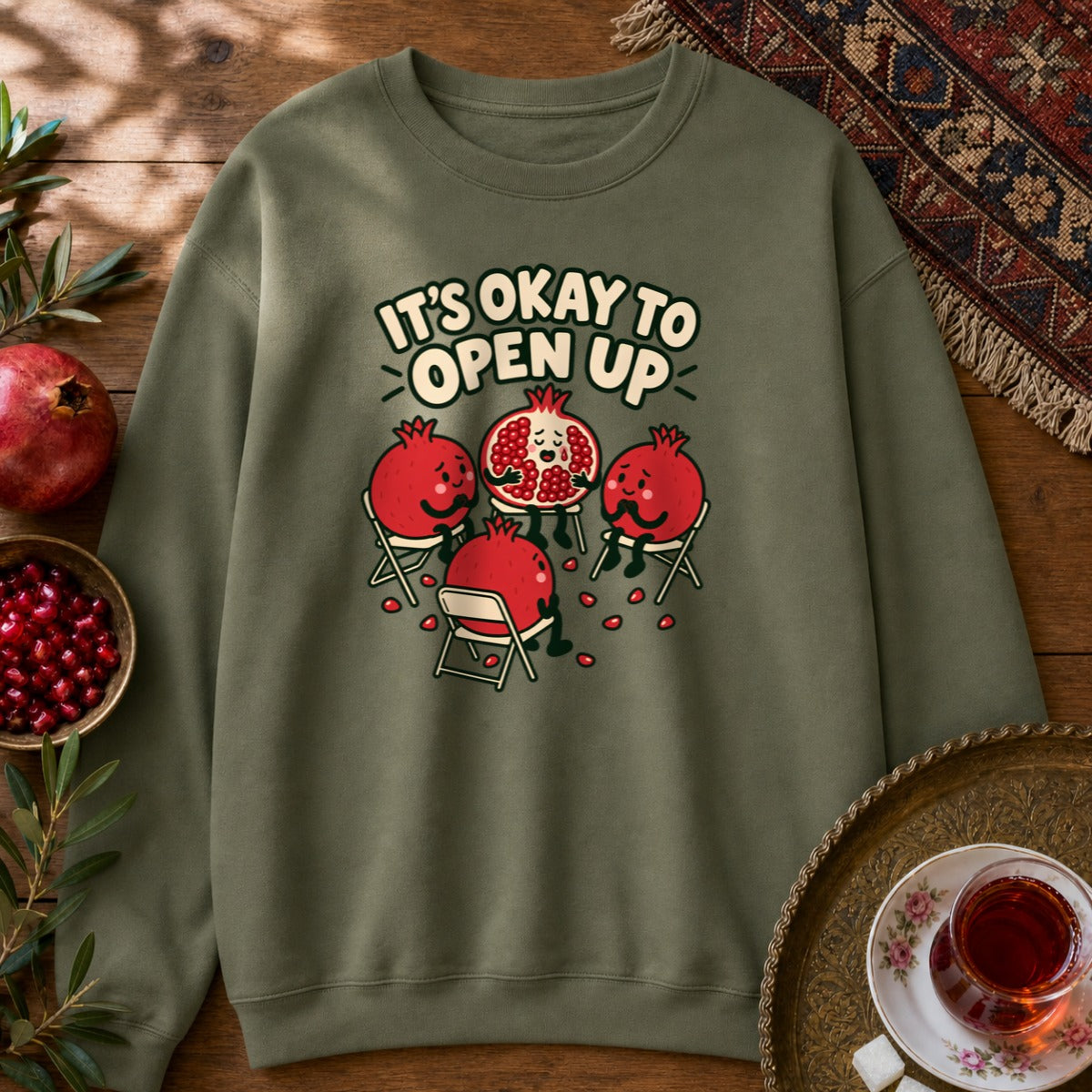 It's Okay to Open Up Sweatshirt - Military Green