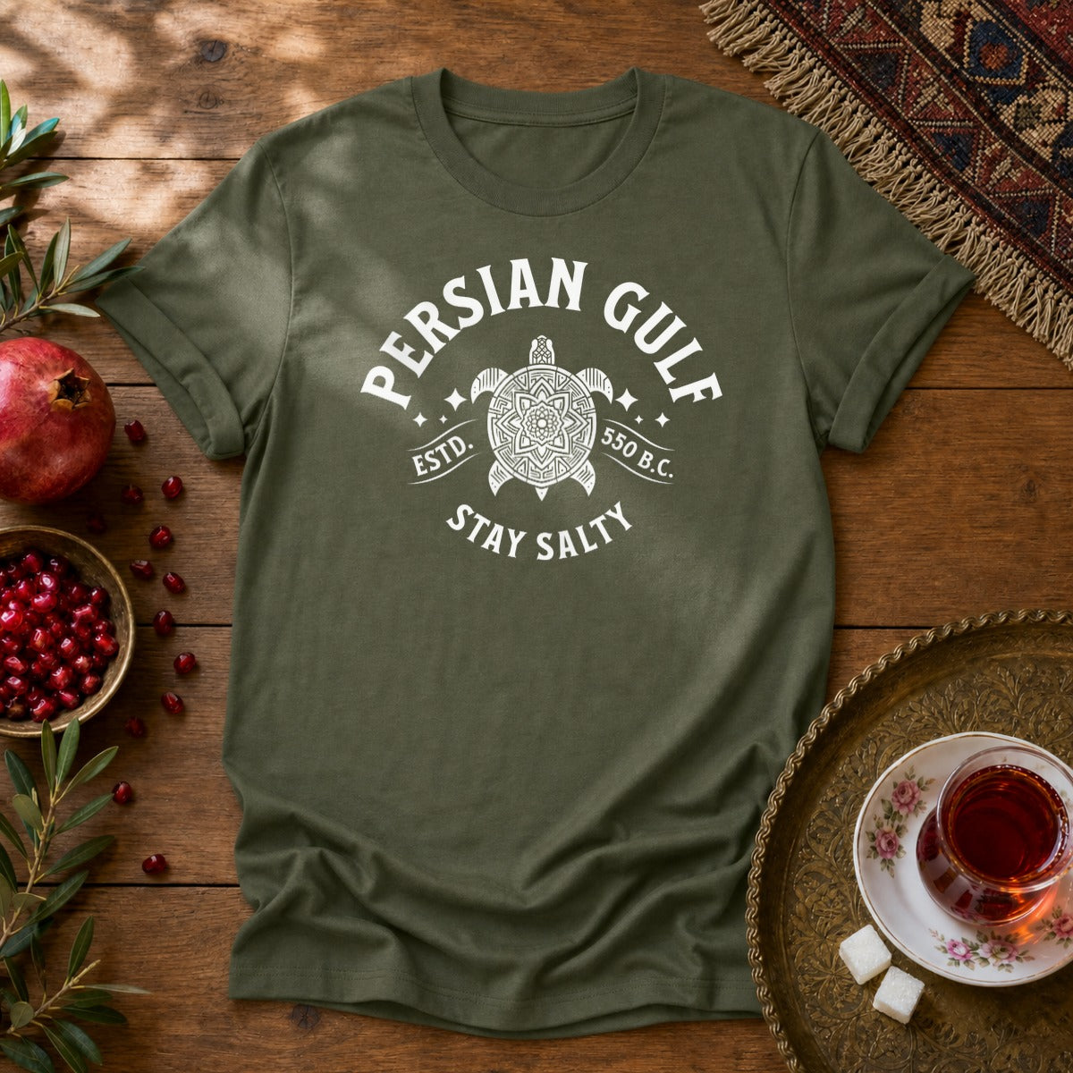 Persian Gulf Estd 550 BC Unisex T-Shirt - Military Green
