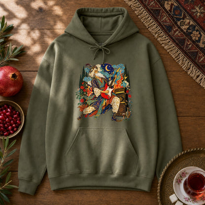 Khayyam on Guitar Hoodie - Military Green
