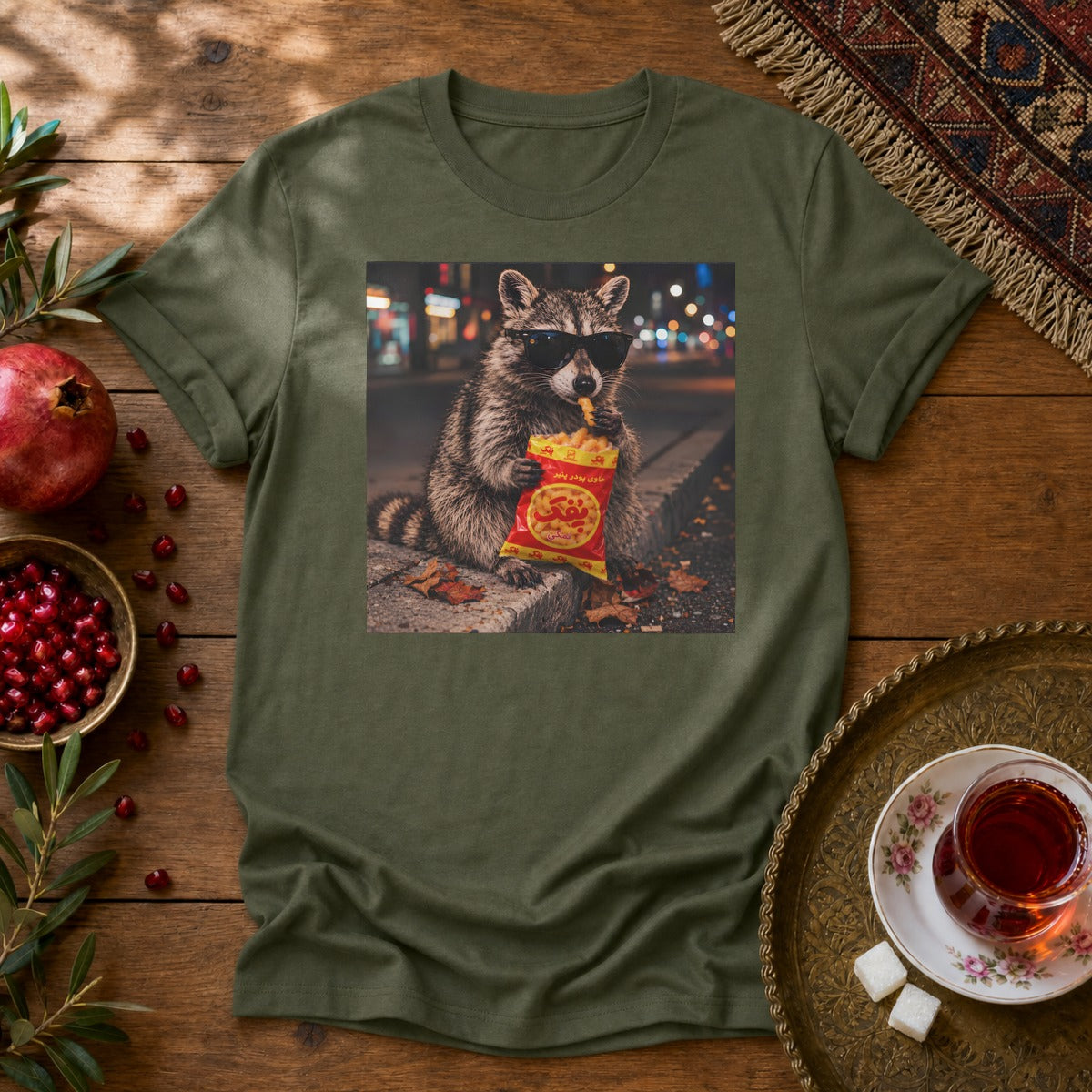 Pofak Raccoon Unisex T-Shirt - Military Green