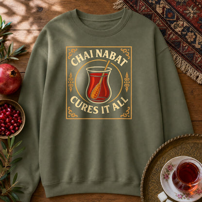Chai Nabat Cures it All Sweatshirt - Military Green