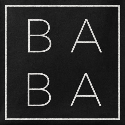 Close-up of the Minimal BABA print showing ink detail on the fabric