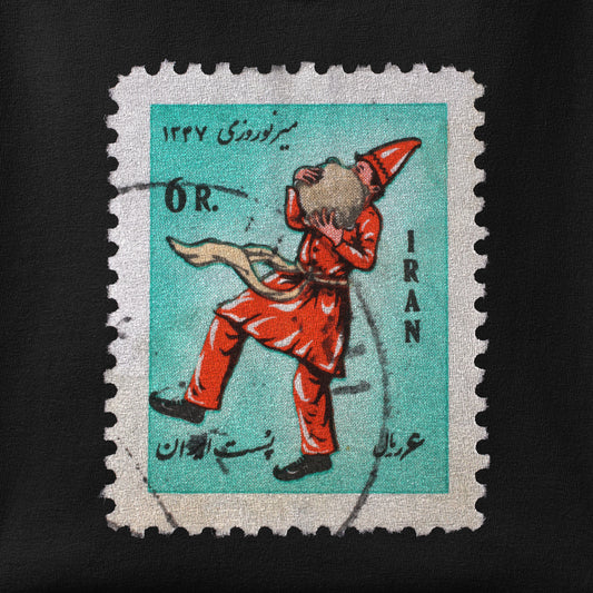 Close-up of the Mir-Nowruzi print showing ink detail on the fabric