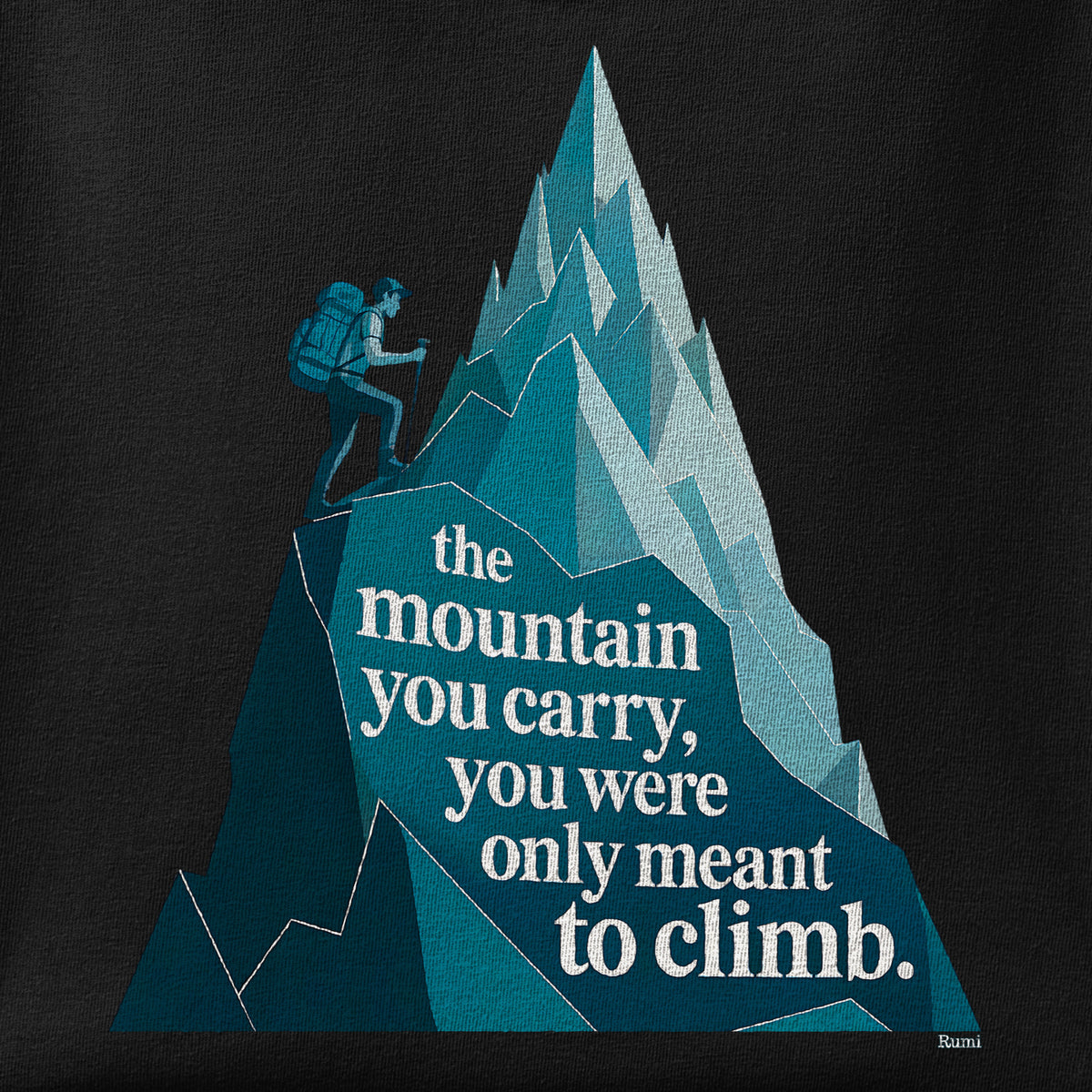 Close-up of the Mountain - Rumi print showing ink detail on the fabric