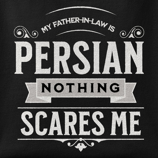Close-up of the My Father-in-law is Persian Nothing Scares Me print showing ink detail on the fabric