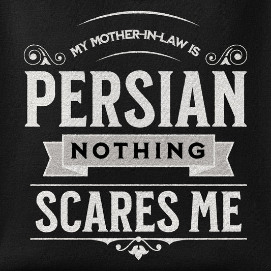 Close-up of the My Mother-in-law is Persian Nothing Scares Me print showing ink detail on the fabric