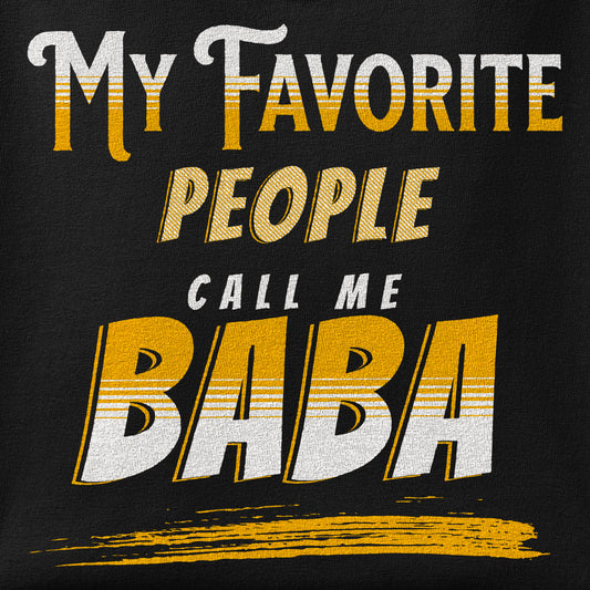 Close-up of the My favorite people call me Baba print showing ink detail on the fabric
