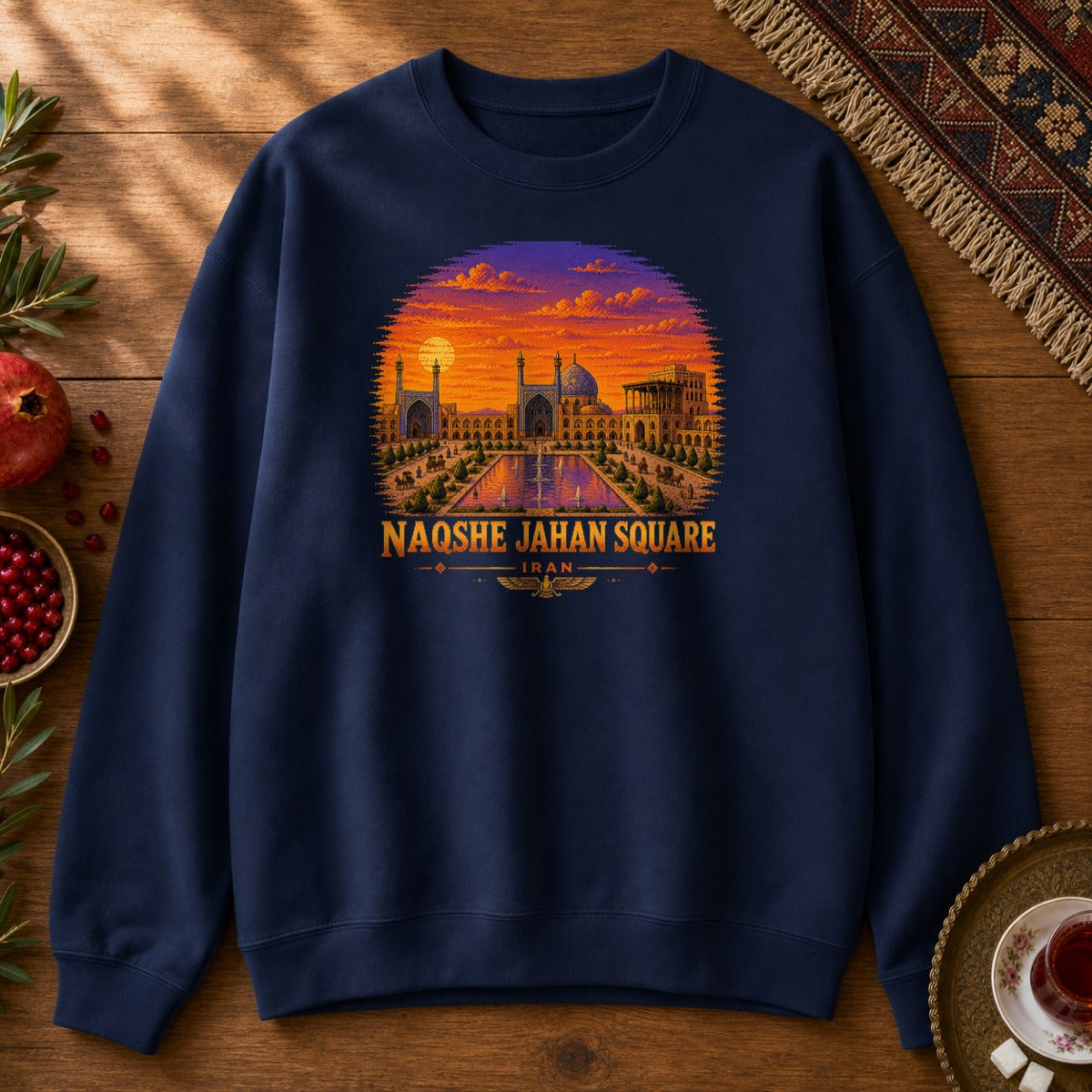 Naqshe Jahan Square - Pixel Art Sweatshirt - Navy