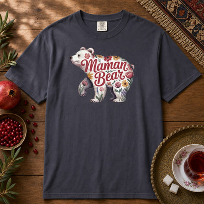 Maman Bear Floral  Premium Tee - Navy