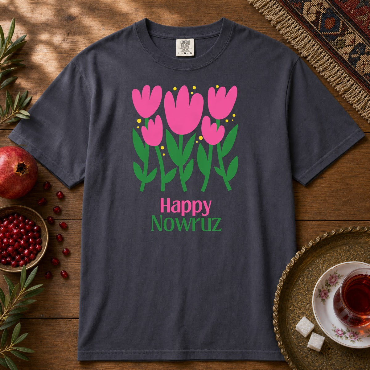 Happy Nowruz Tulips Premium Tee - Navy