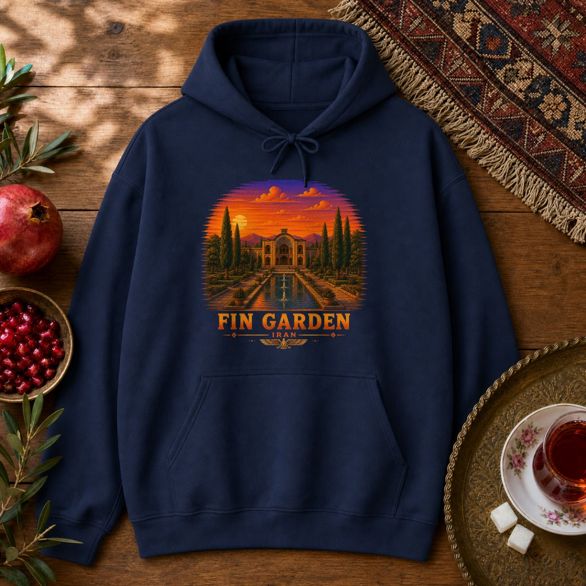 Fin Garden - Pixel Art Hoodie - Navy