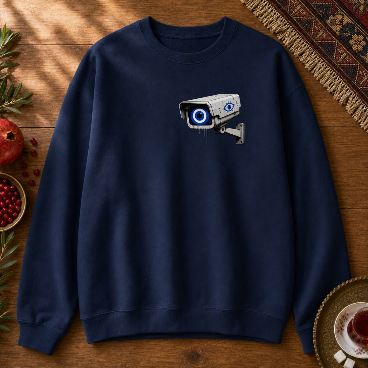 Evil Eye Watching Sweatshirt - Chest Print - Navy