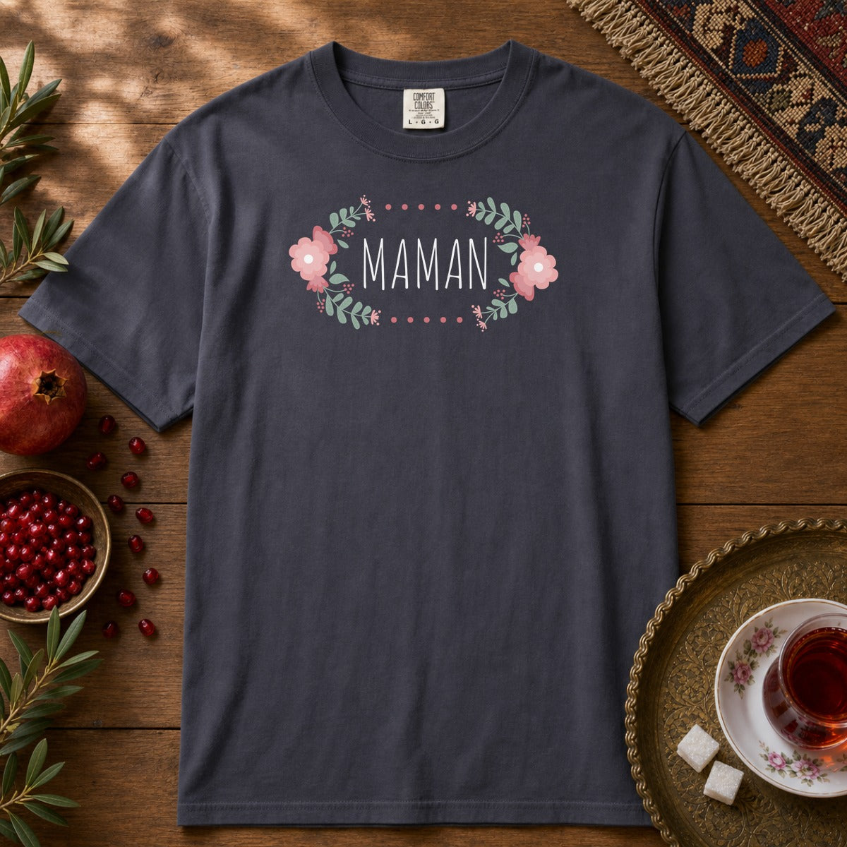 Floral Maman Premium Tee - Navy