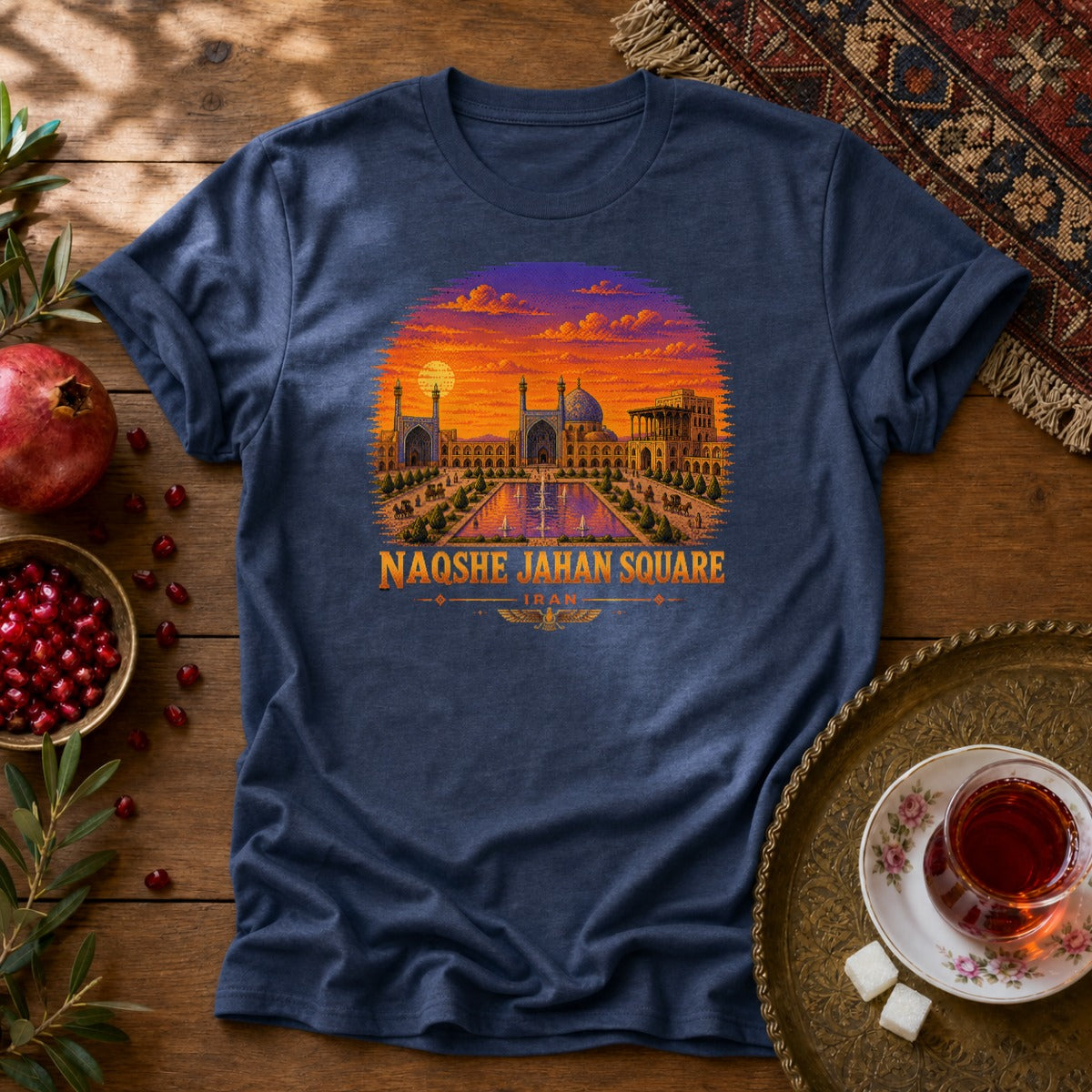 Naqshe Jahan Square - Pixel Art Unisex T-Shirt - Navy