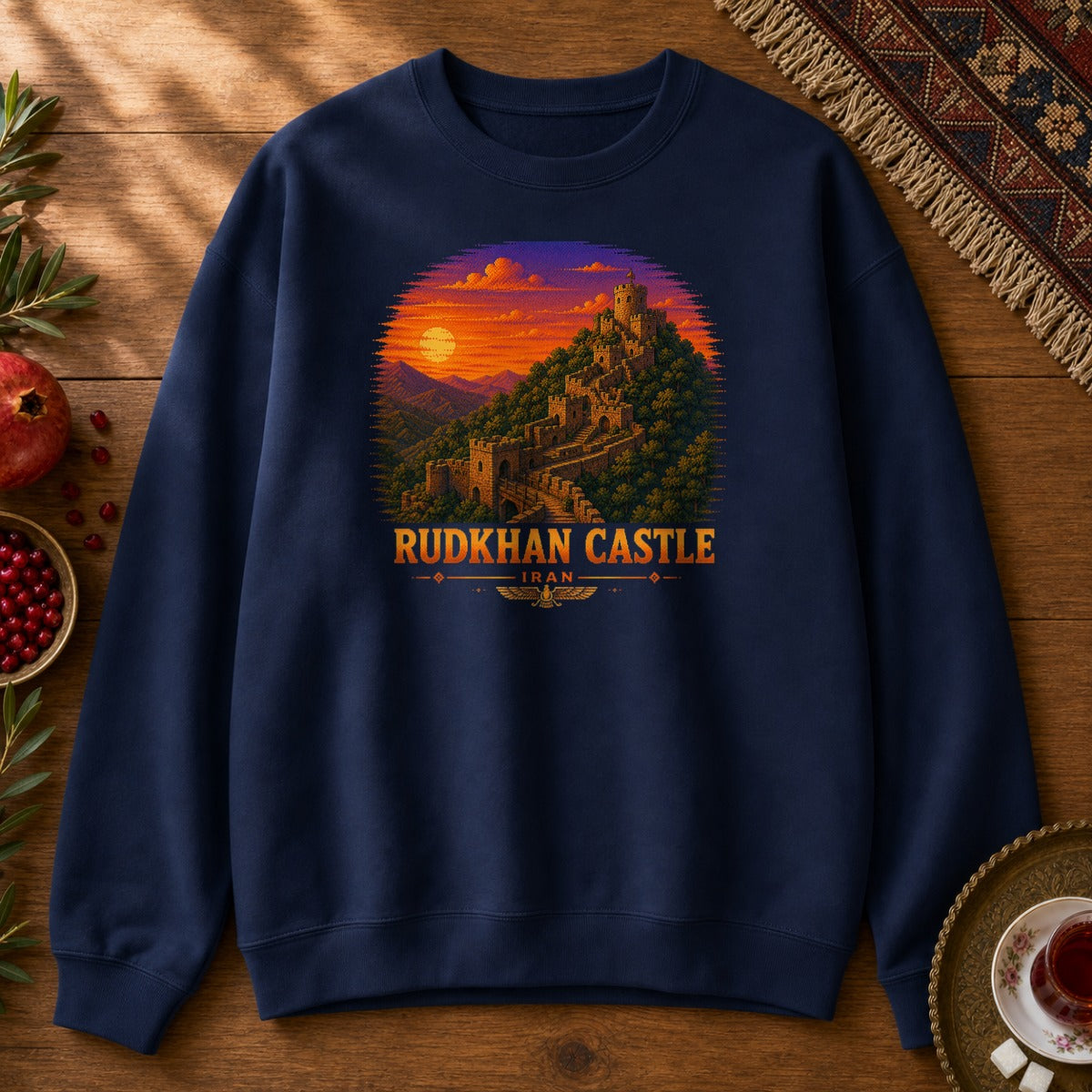Rudkhan Castle - Pixel Art Sweatshirt - Navy