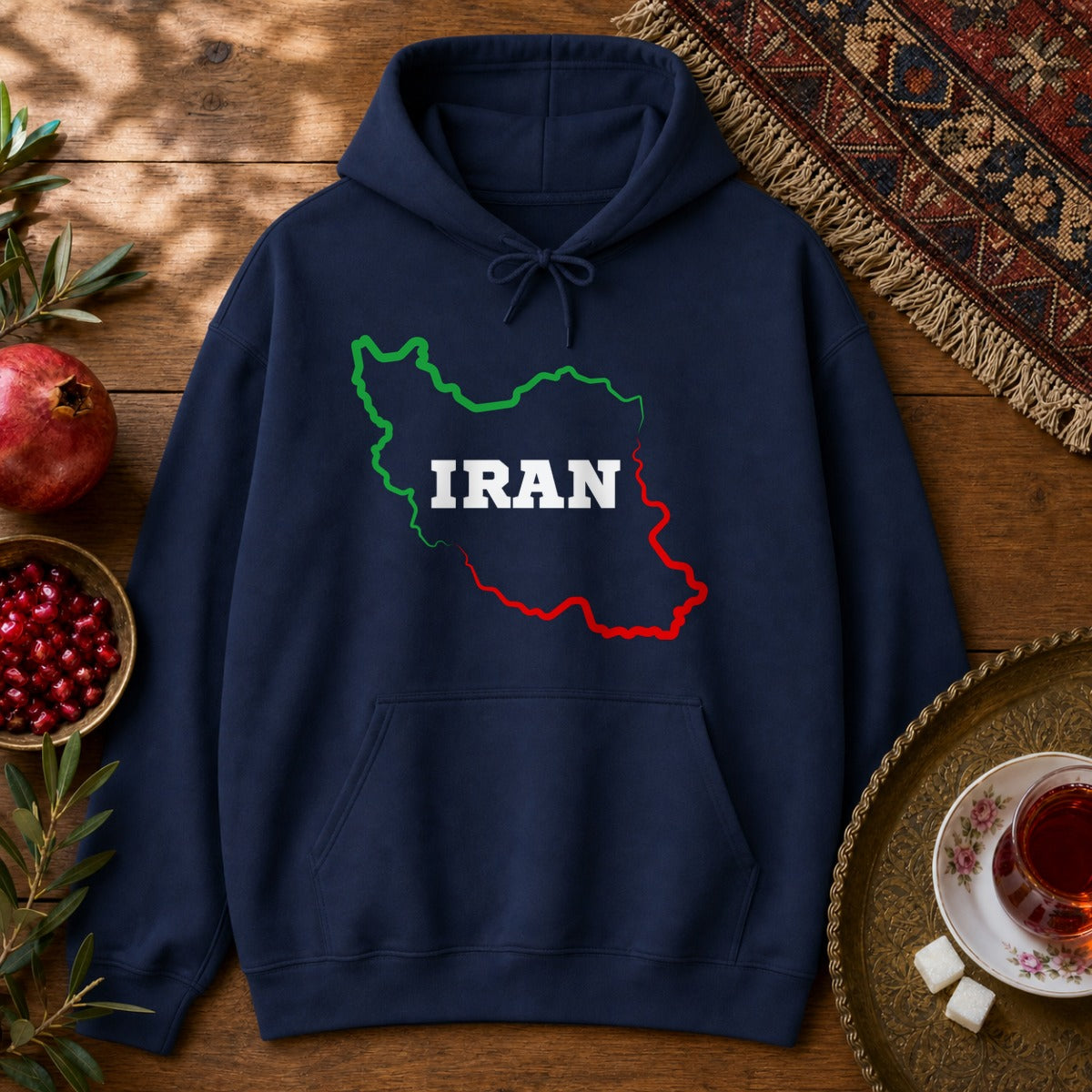 Iran Map - Flag Colors Hoodie - Navy