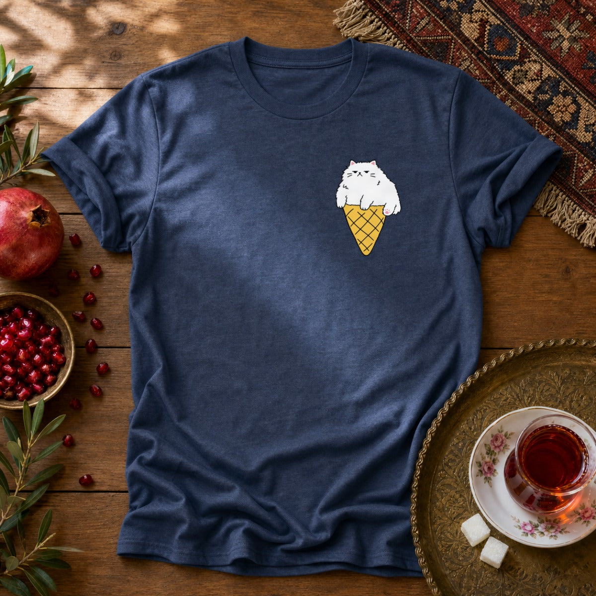 Persian Ice Cream Cone - Chest Print Unisex T-Shirt - Navy