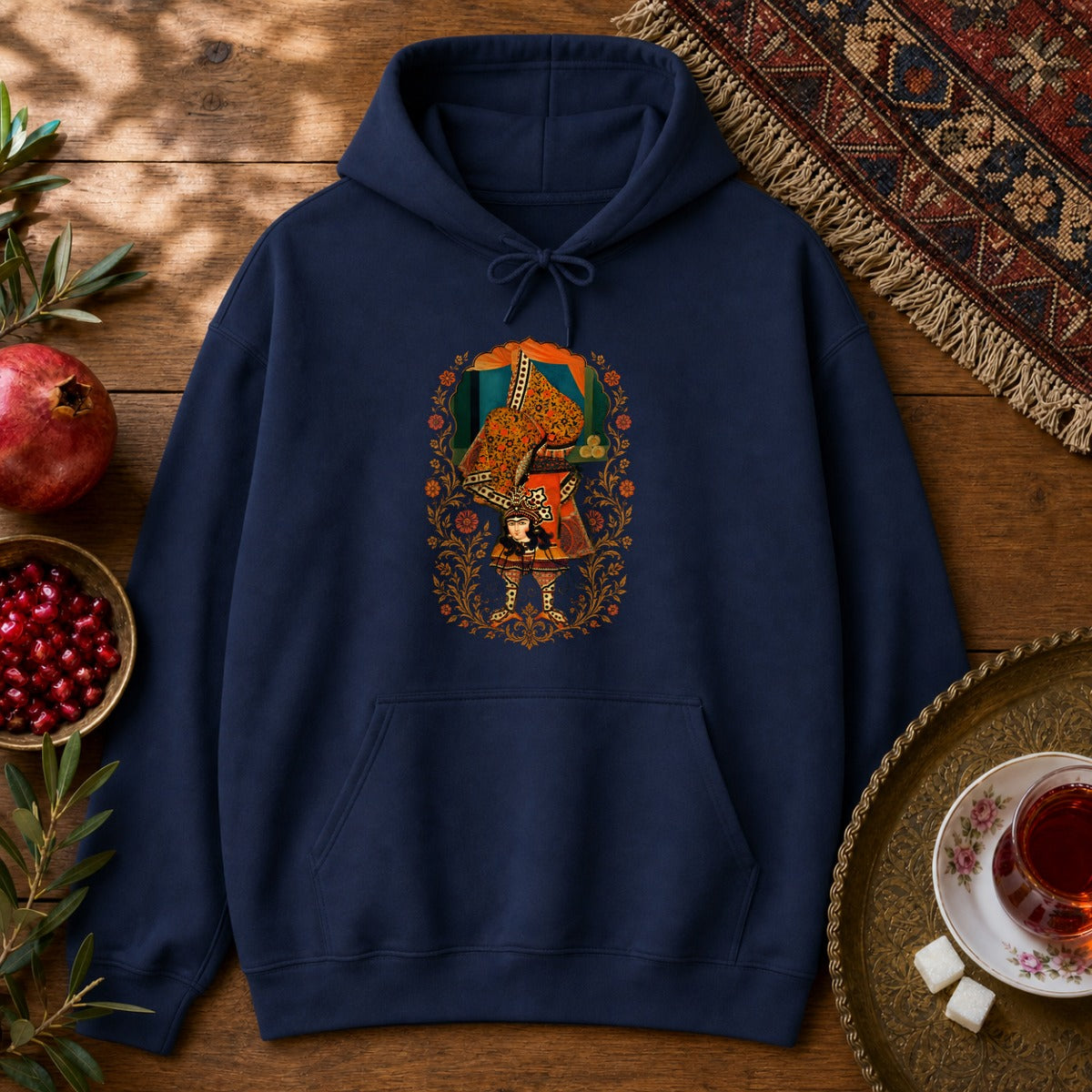 Balancing, Qajar Style Hoodie - Navy