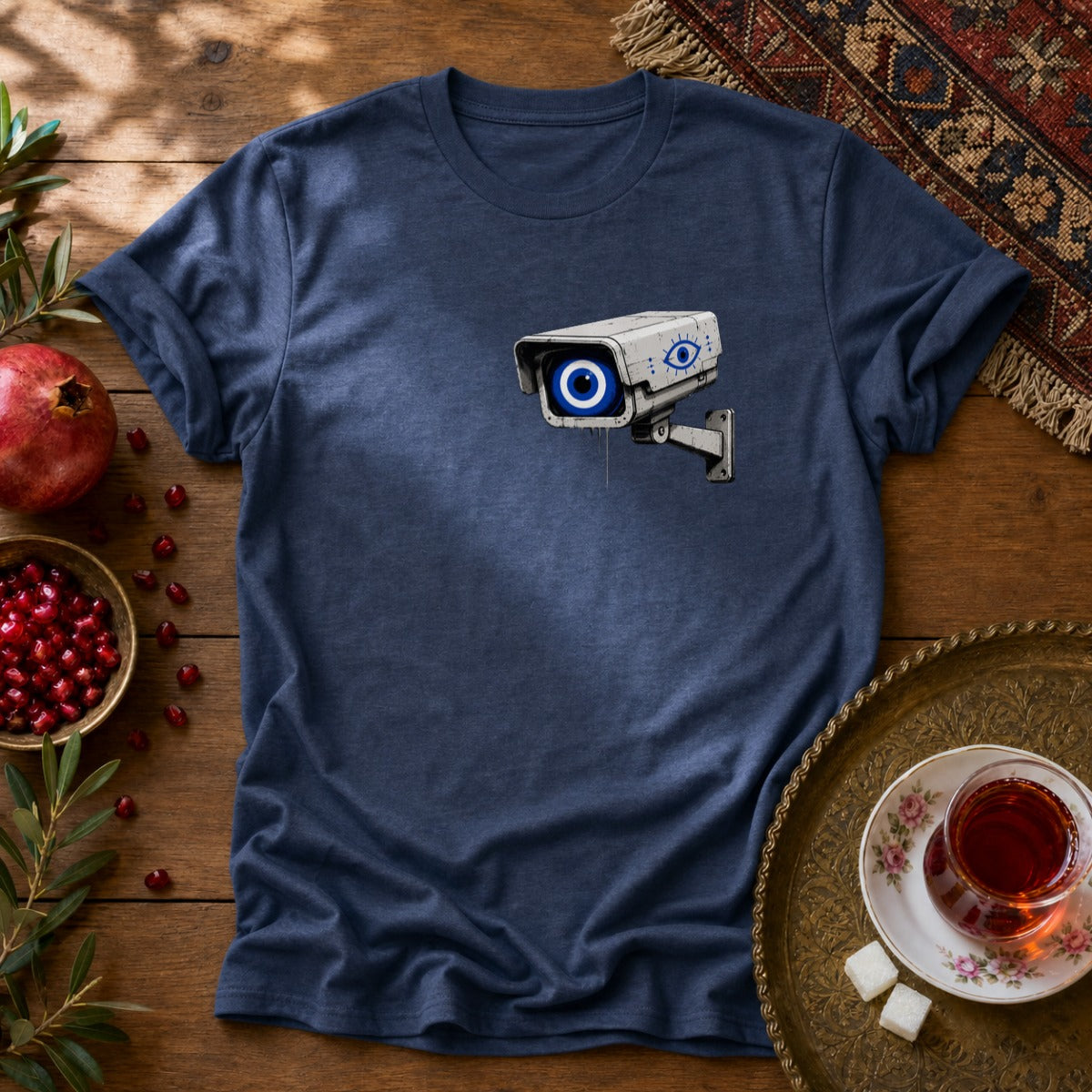 Evil Eye Watching Unisex T-Shirt - Chest Print - Navy