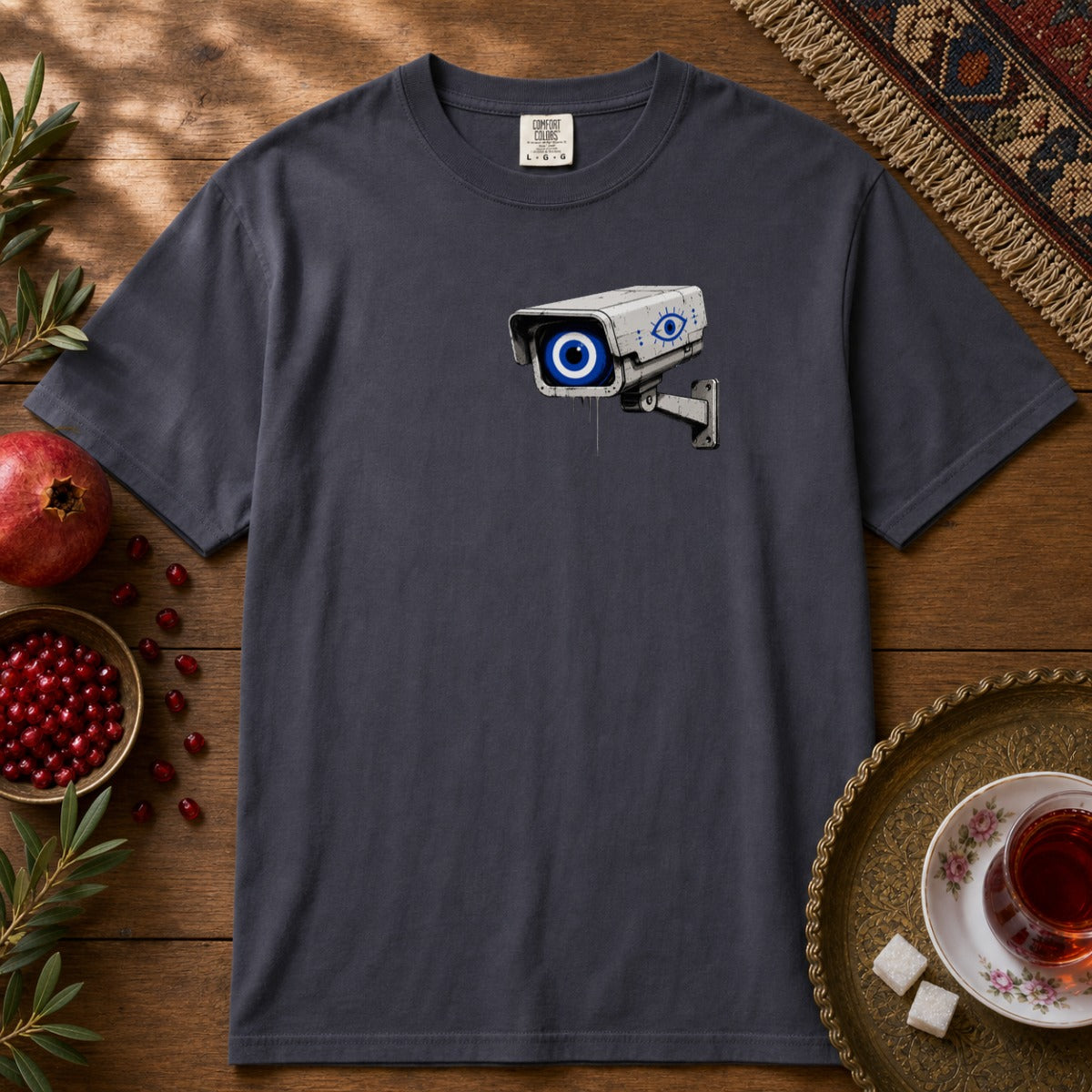 Evil Eye Watching Premium Tee - Chest Print - Navy
