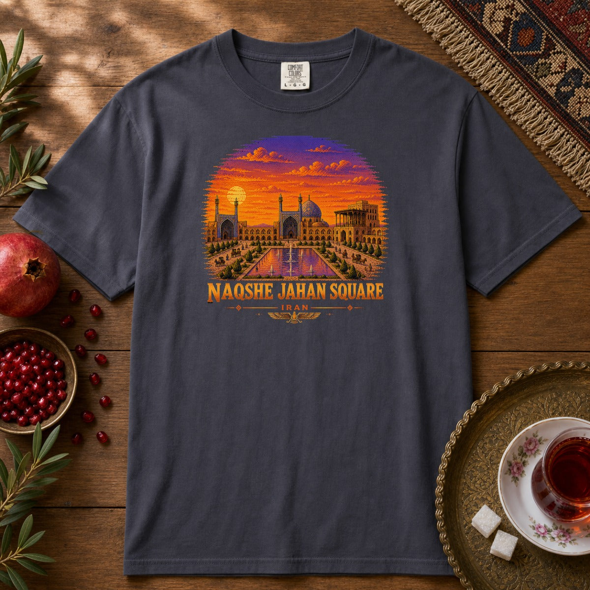 Naqshe Jahan Square - Pixel Art Premium Tee - Navy