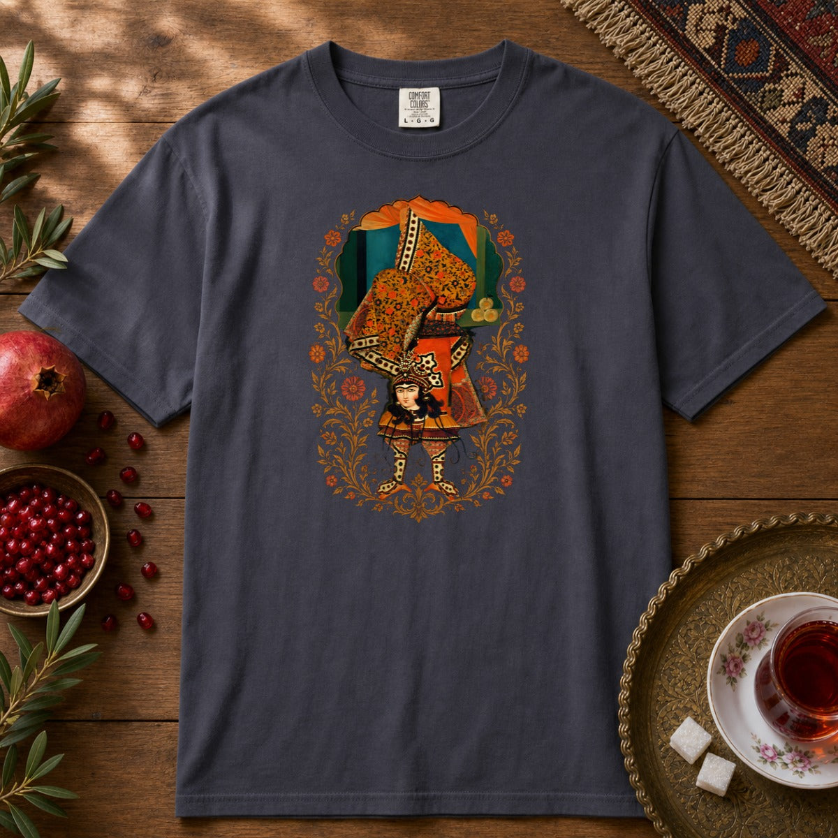 Balancing, Qajar Style Premium Tee - Navy