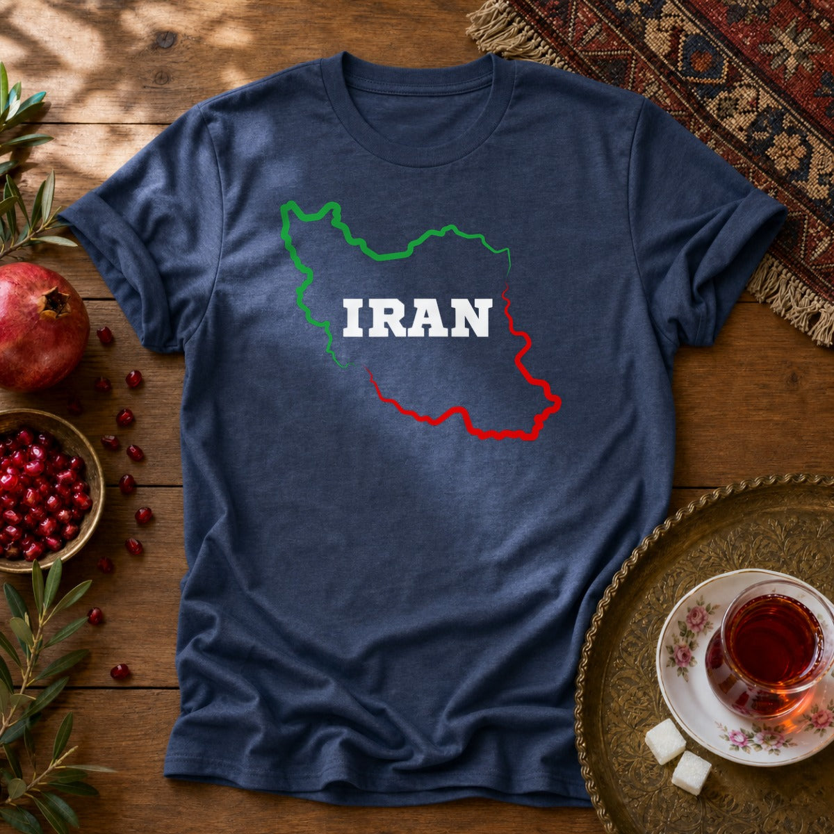 Iran Map - Flag Colors Unisex T-Shirt - Navy