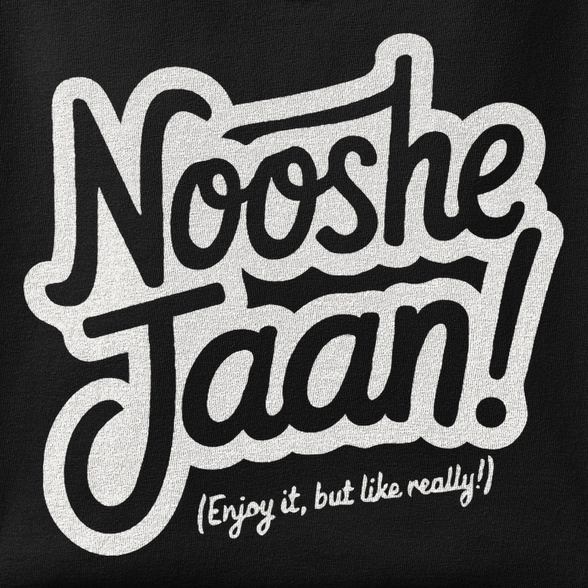 Close-up of the Nooshe Jaan, But Like Really print showing ink detail on the fabric