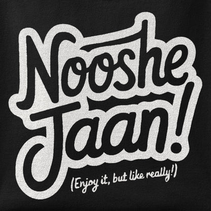 Close-up of the Nooshe Jaan, But Like Really print showing ink detail on the fabric