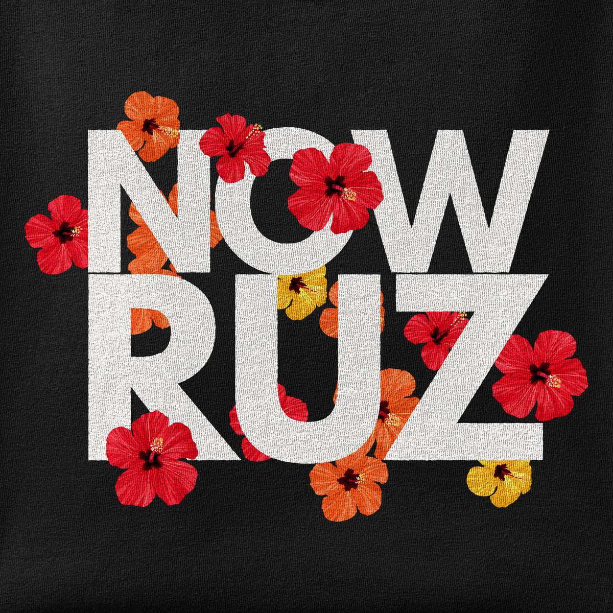 Close-up of the Nowruz - Floral Typography print showing ink detail on the fabric