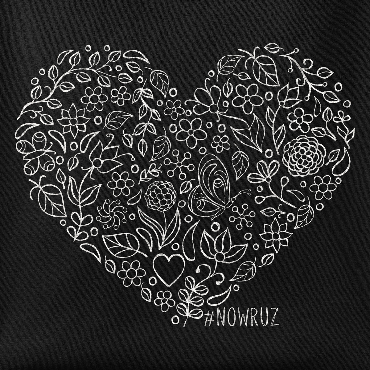 Close-up of the Nowruz Heart print showing ink detail on the fabric