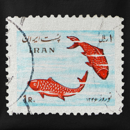 Close-up of the Nowruz Mahi print showing ink detail on the fabric