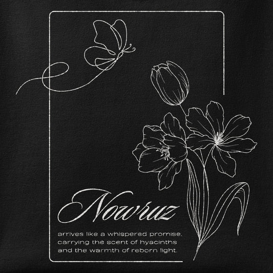 Close-up of the Nowruz Poem print showing ink detail on the fabric