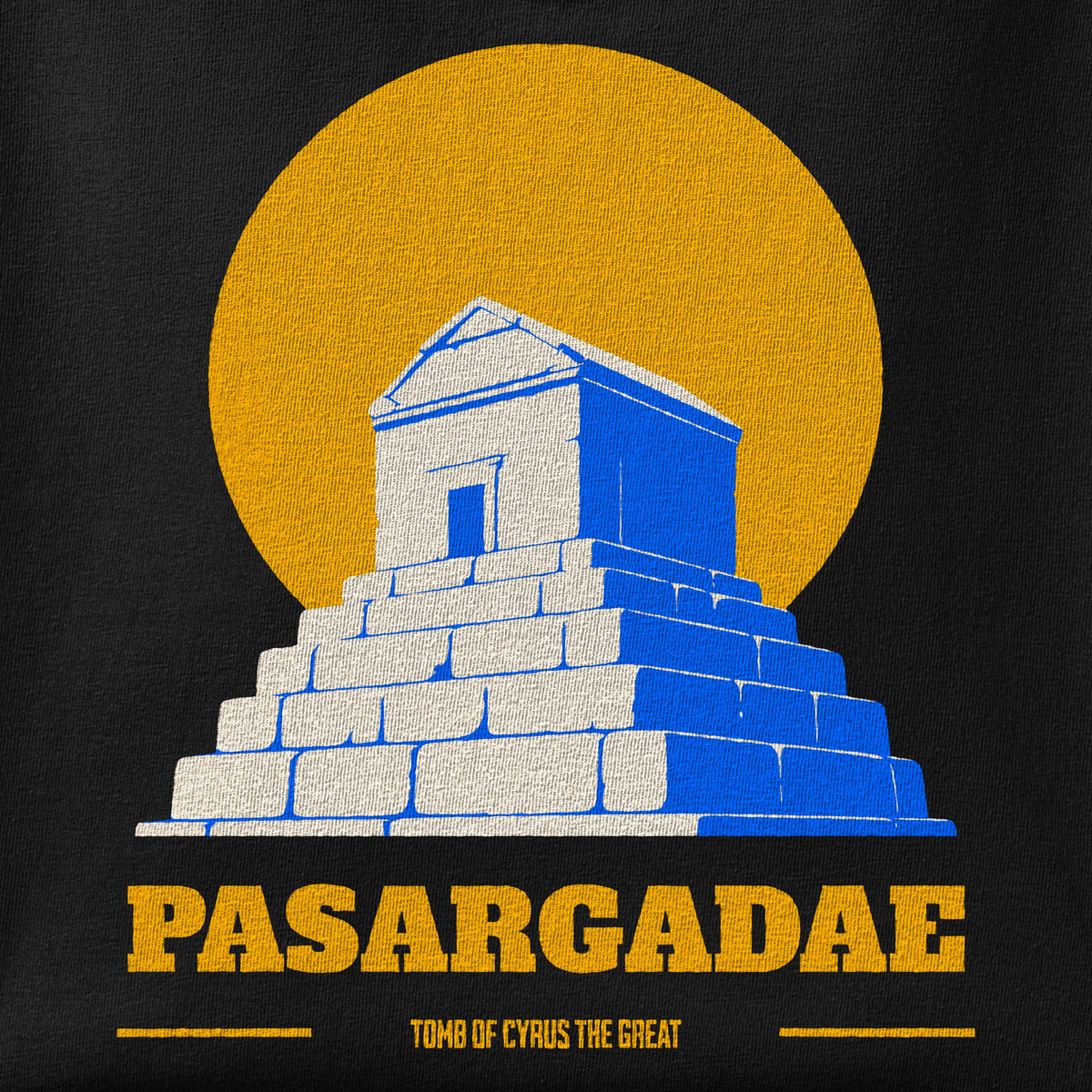 Close-up of the Pasargadae print showing ink detail on the fabric