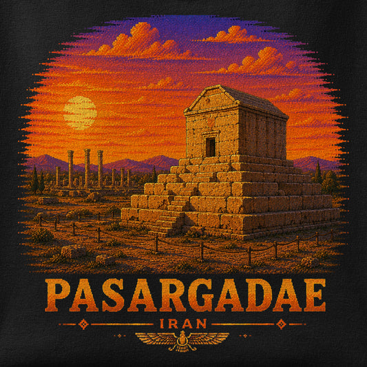 Close-up of the Pasargadae - Pixel Art print showing ink detail on the fabric
