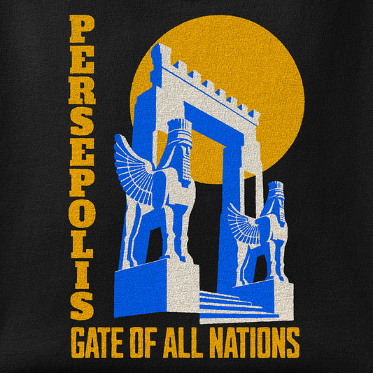 Close-up of the Persepolis print showing ink detail on the fabric