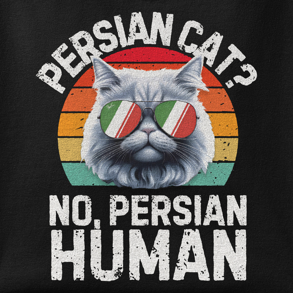 Close-up of the Persian Cat Human print showing ink detail on the fabric
