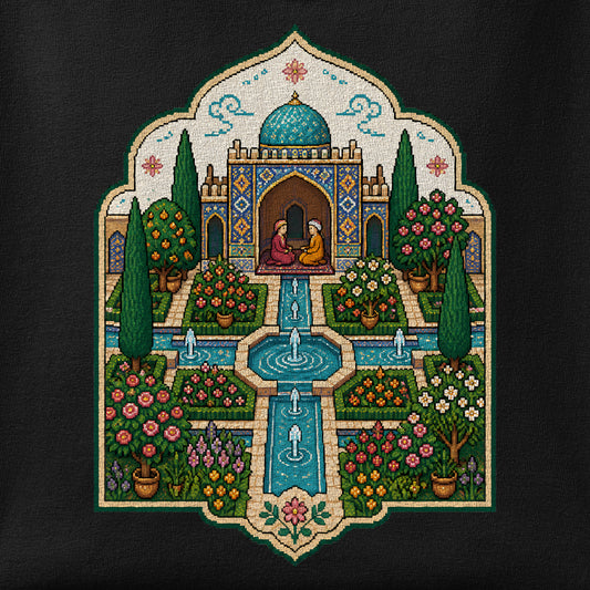 Close-up of the Persian Garden Miniature - Pixel Art print showing ink detail on the fabric