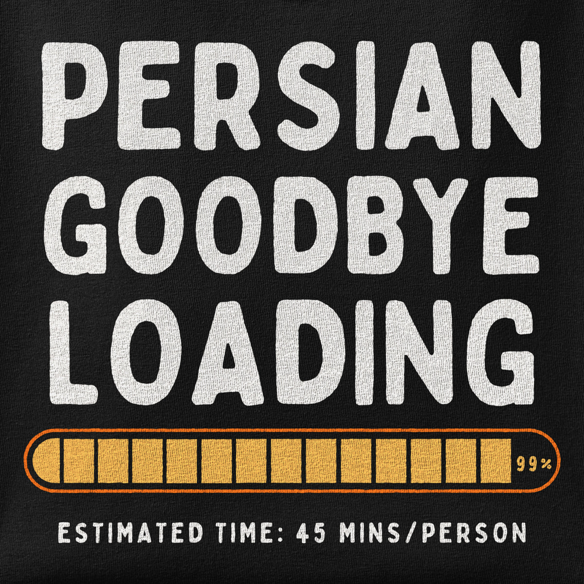 Close-up of the Persian Goodbye Loading print showing ink detail on the fabric
