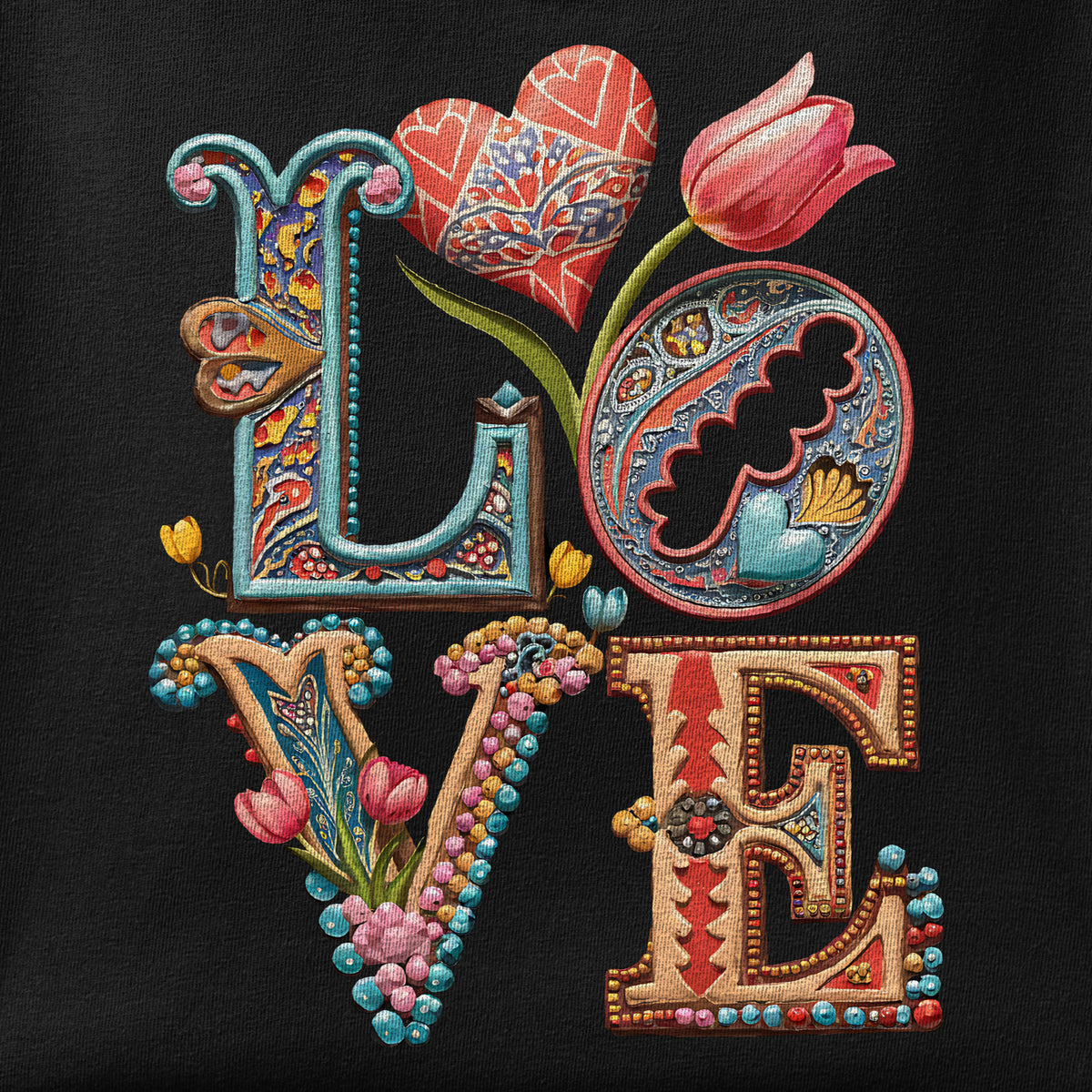 Close-up of the Persian Love Blossoms print showing ink detail on the fabric