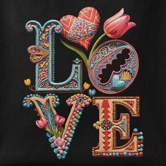 Close-up of the Persian Love Blossoms print showing ink detail on the fabric