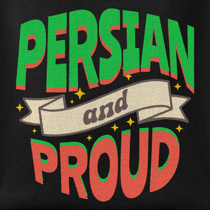 Close-up of the Persian & Proud print showing ink detail on the fabric